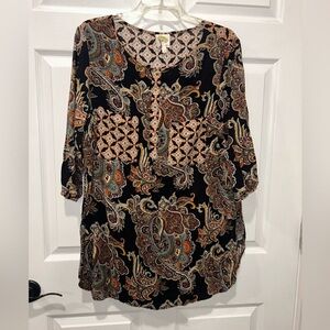 Women's Fig and Floral Multicolor 3/4 Sleeve Tunic Blouse Size 2X